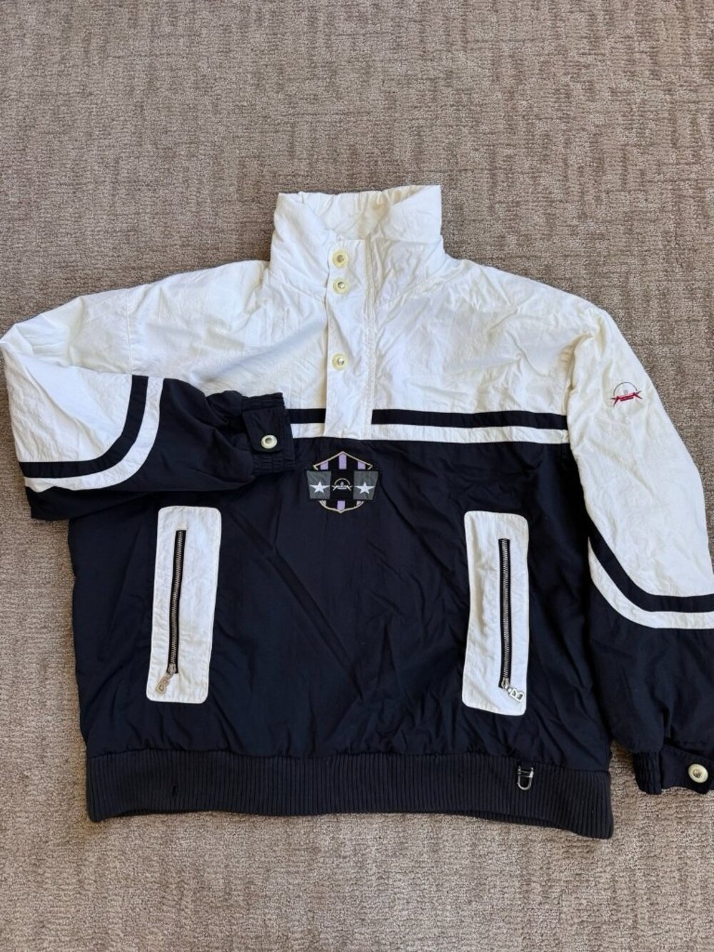 VTG Bogner Ski Unisex Jacket 1/4 Button Up Black Ivory Pullover Logo XL
